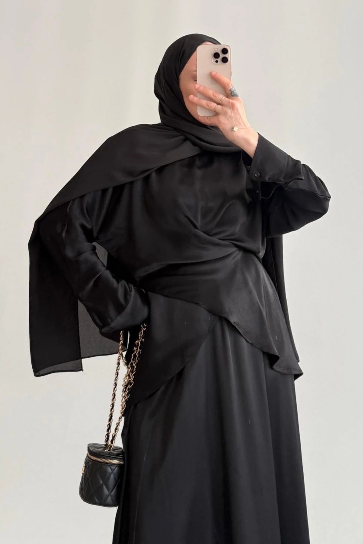 Satin Skirt & Top Set – Black