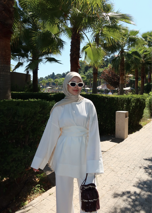 White Belted Linen Tunic