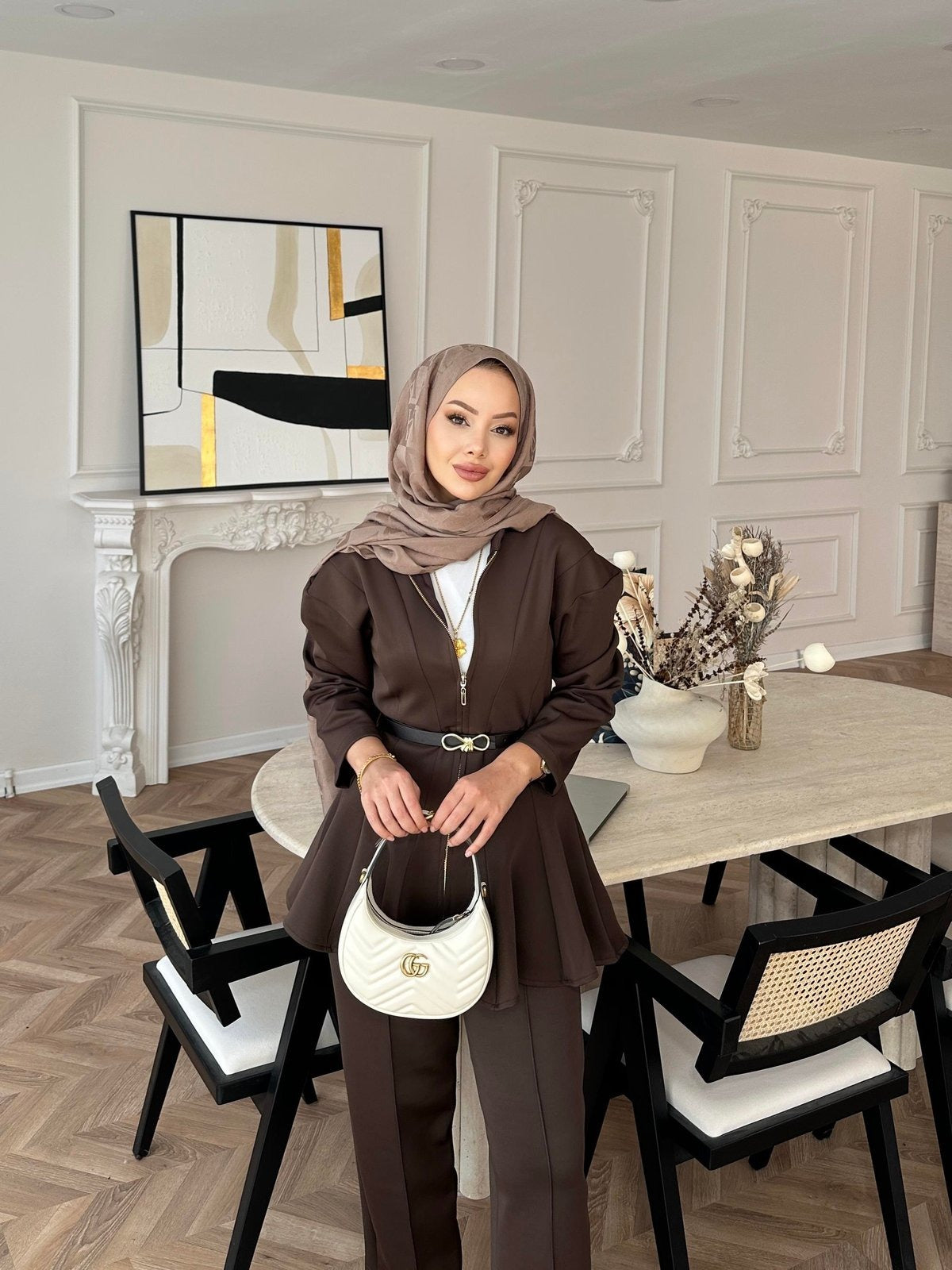 Premium Scuba Fabric Two-Piece Set -Dark Brown