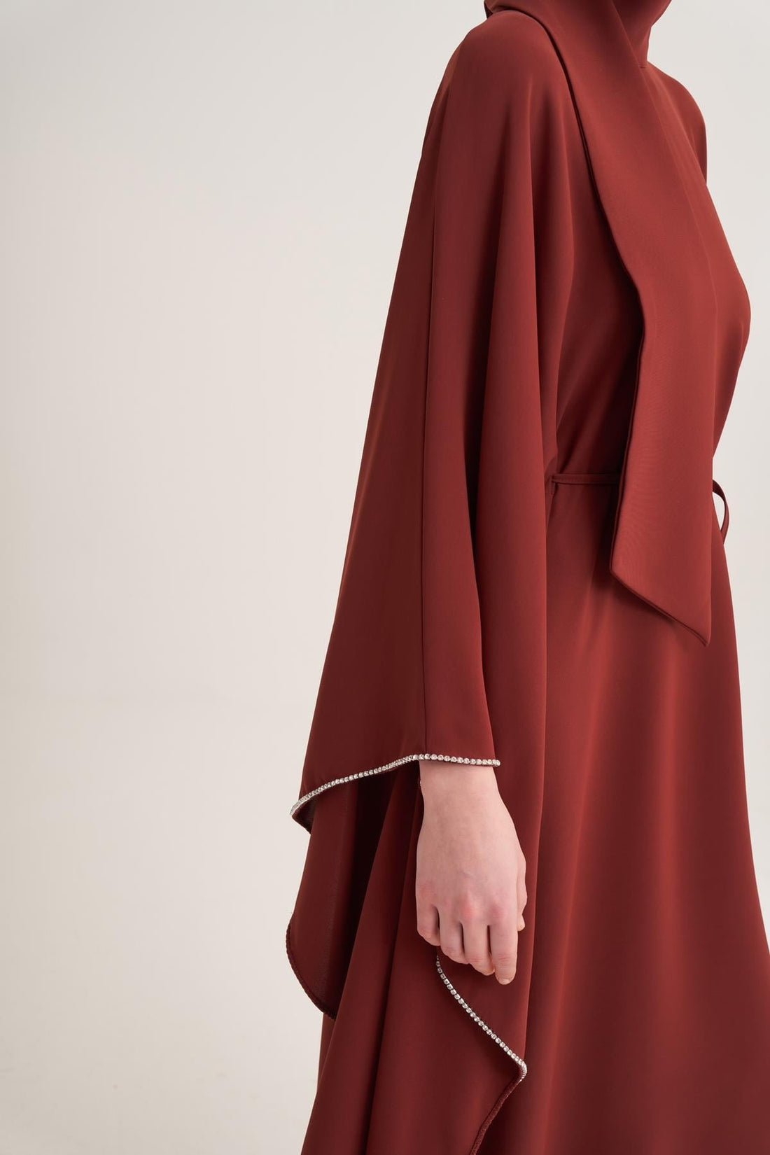 Terracota Cape Sleeve Kaftan with Crystal Trim & Adjustable Belt