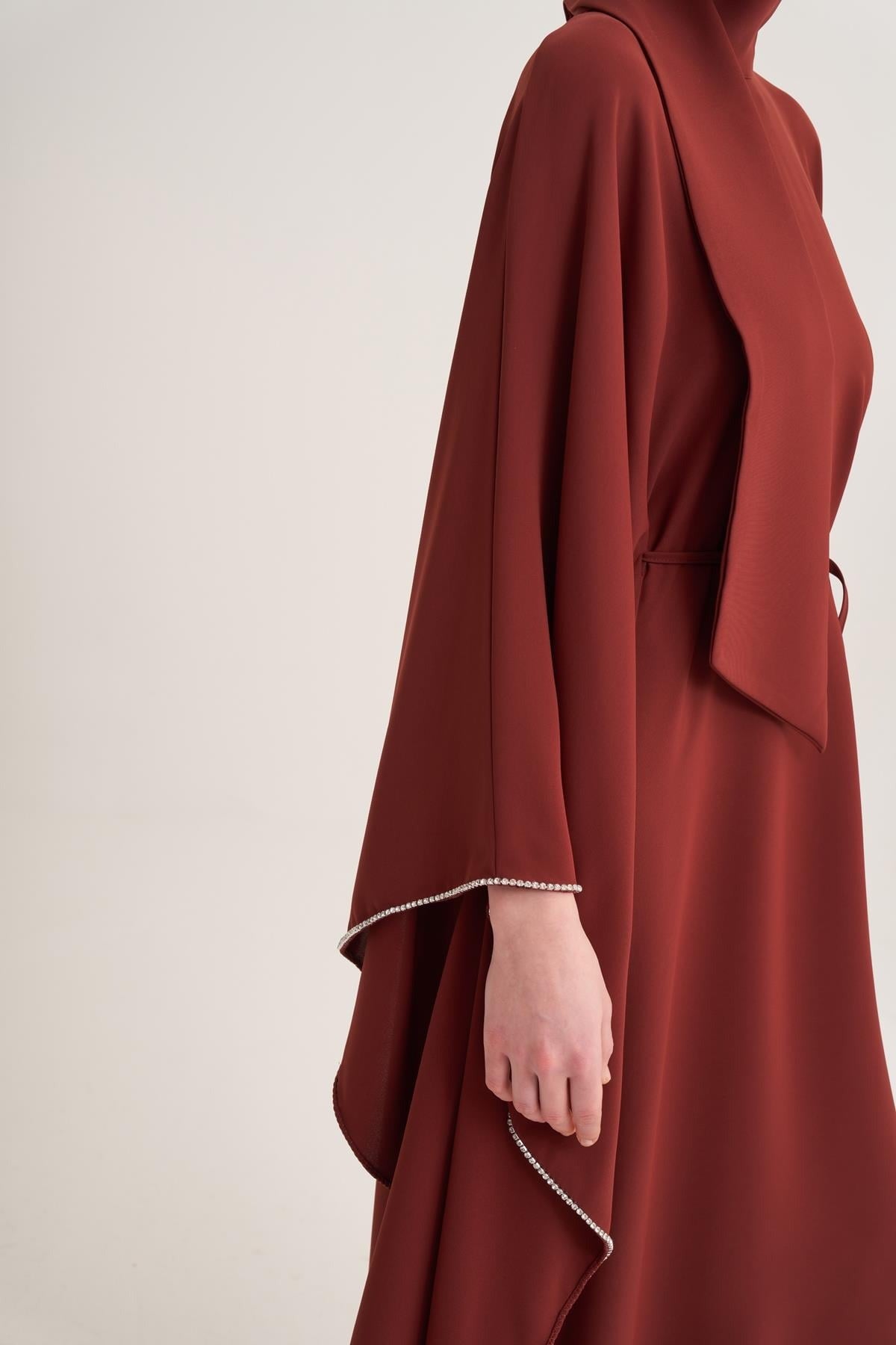 Terracota Cape Sleeve Kaftan with Crystal Trim & Adjustable Belt