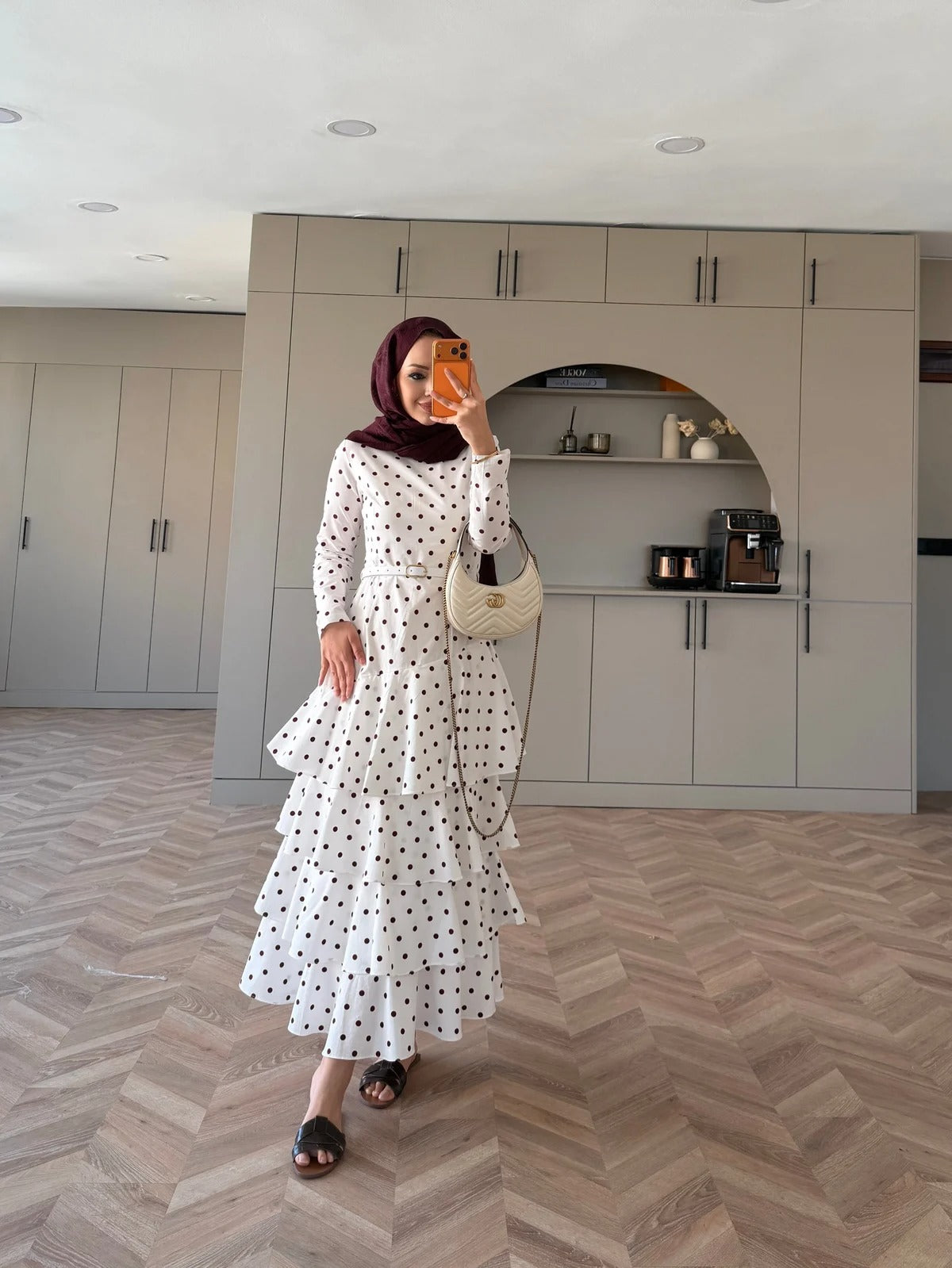 Burgundy Polka Dot Side-Tie Poplin Maxi Dress - White