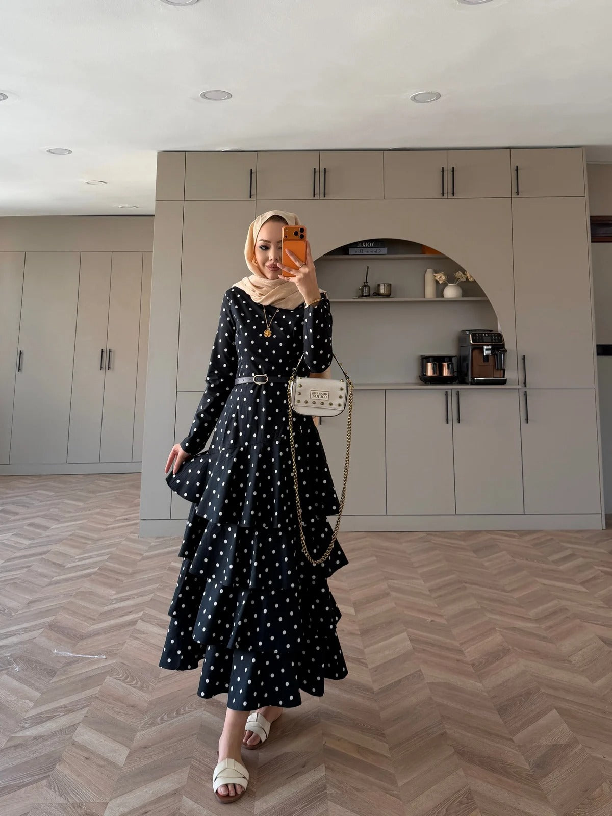 White Polka Dot Side-Tie Poplin Maxi Dress - Navy Blue