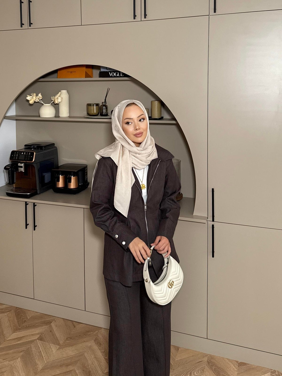 Stylish Denim Two-Piece Coordinated Set - Brown