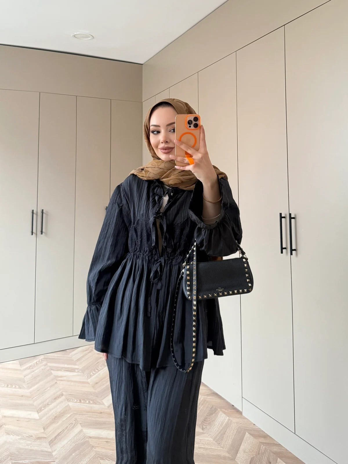 Nada Lace Detail Two-Piece Set – Black