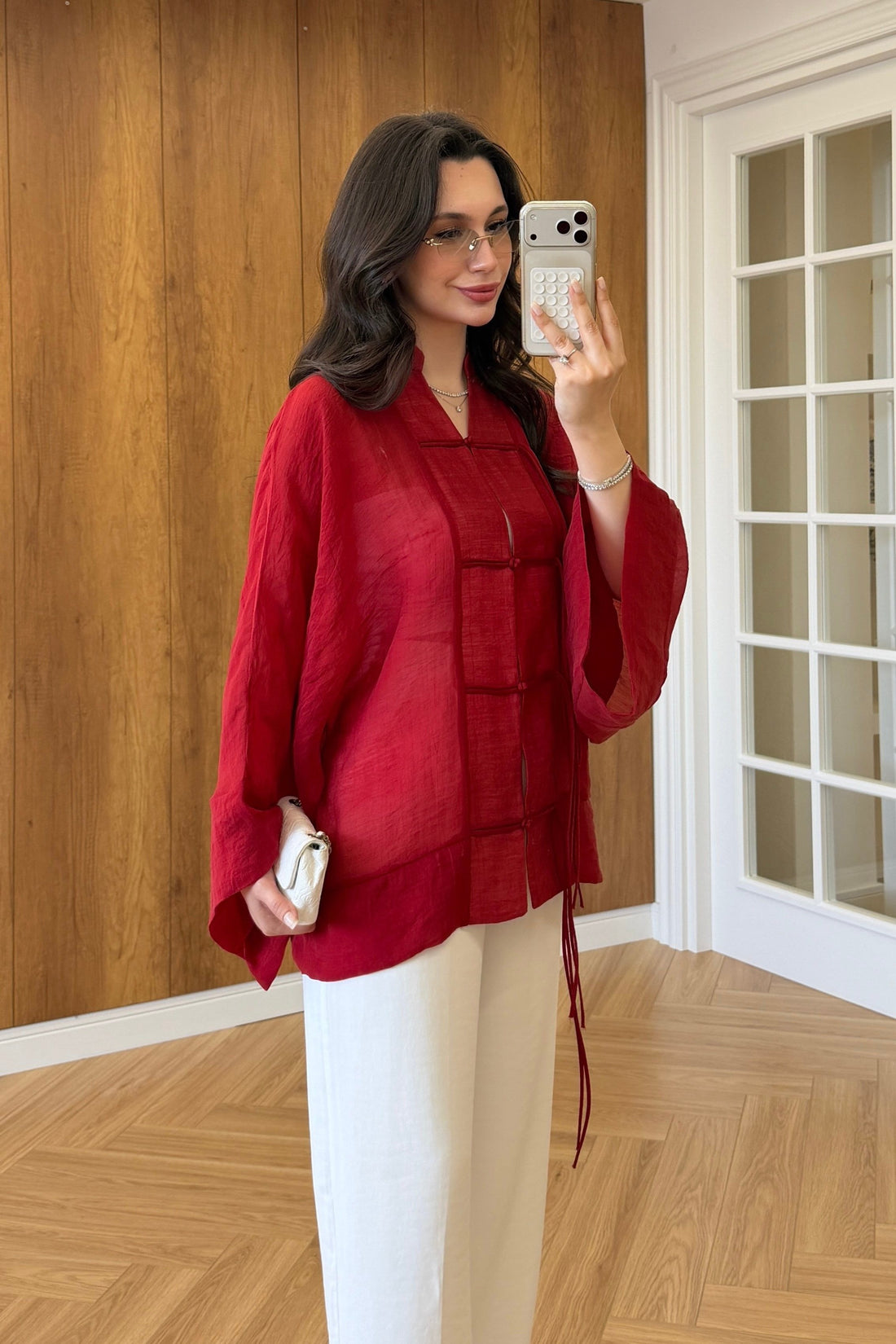 Sakura Red Kimono Jacket - Elegant Lightweight Layer