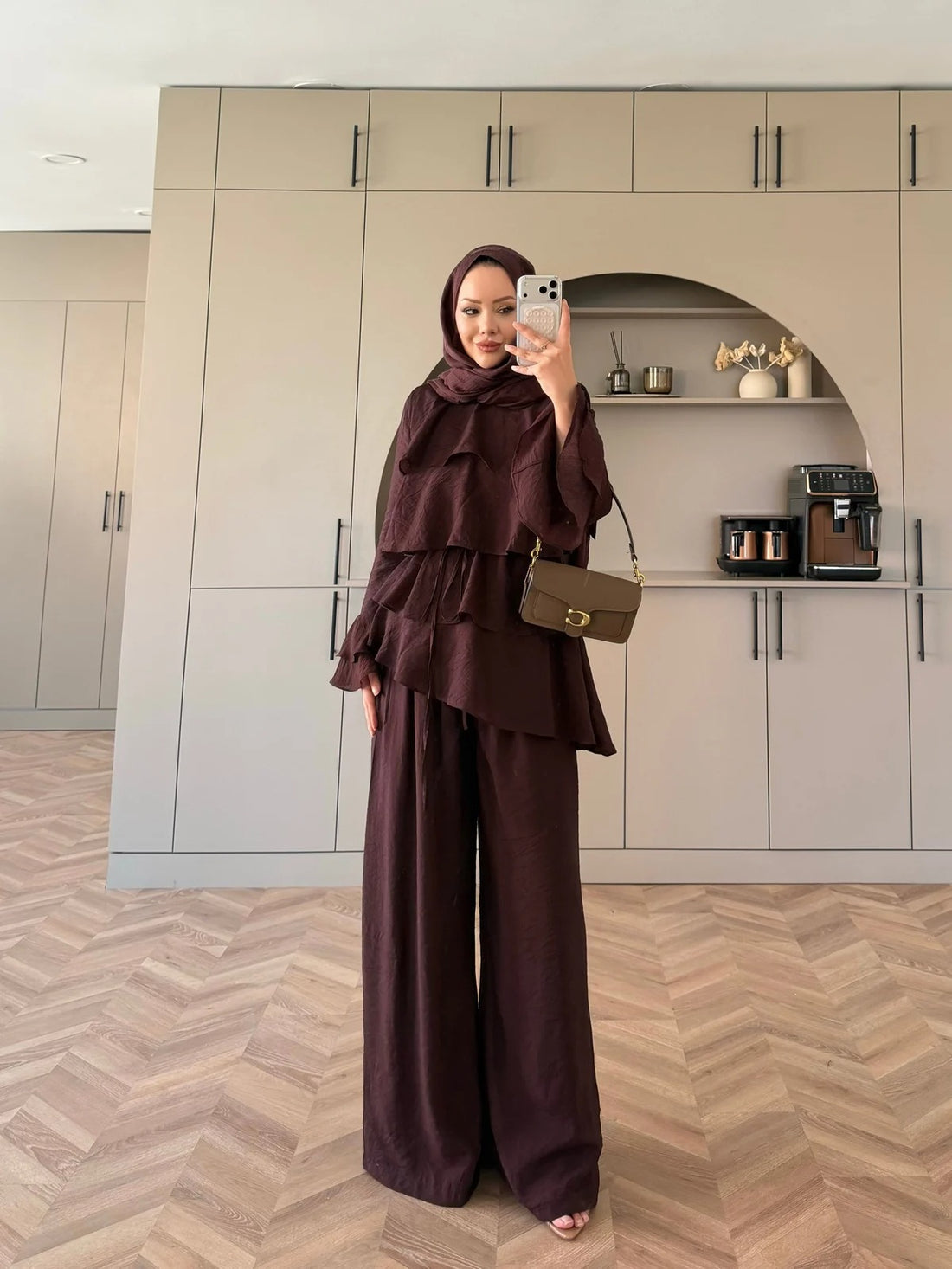 Tiered Tulle Trouser Set in Burgundy