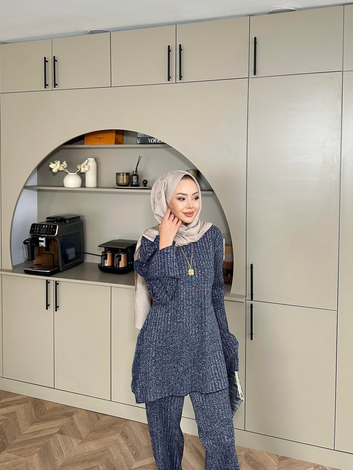 Sally Shimmer Knit Two-Piece Set – Navy Blue