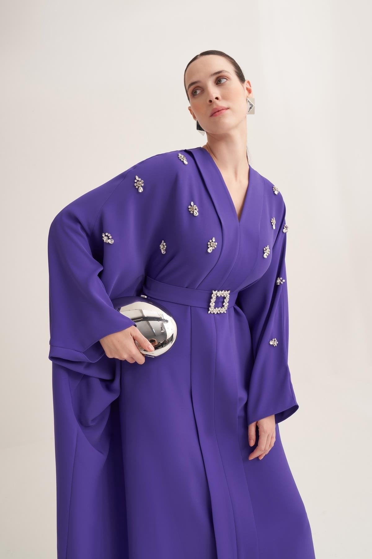 Purple Kaftan with Crystal Hand Embellishments & Jewelled Belt Buckle