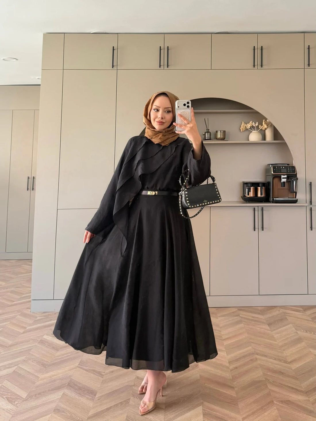 Ruffle Hem Skirt Set in Black
