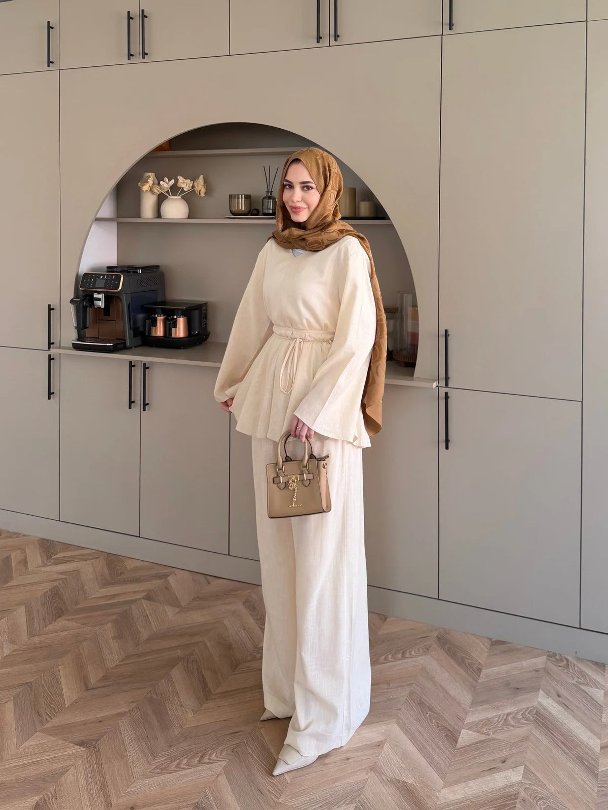 Judy Linen Trouser Set - Two-Piece Co-ord - Beige