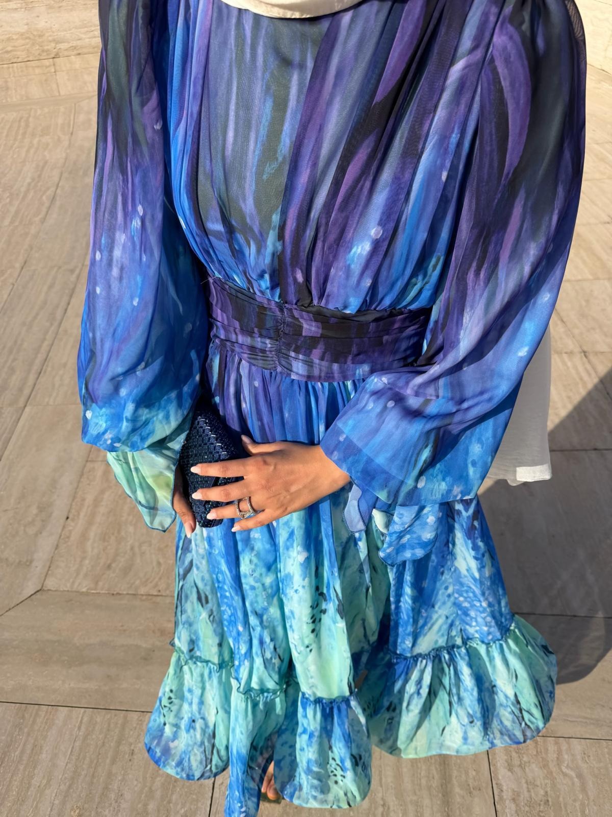 Ruffle Maxi Dress- Blue