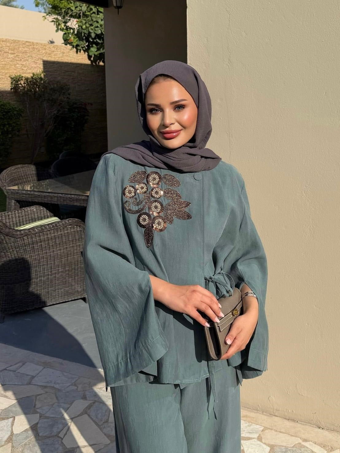 Embroidered Pants Set – Green