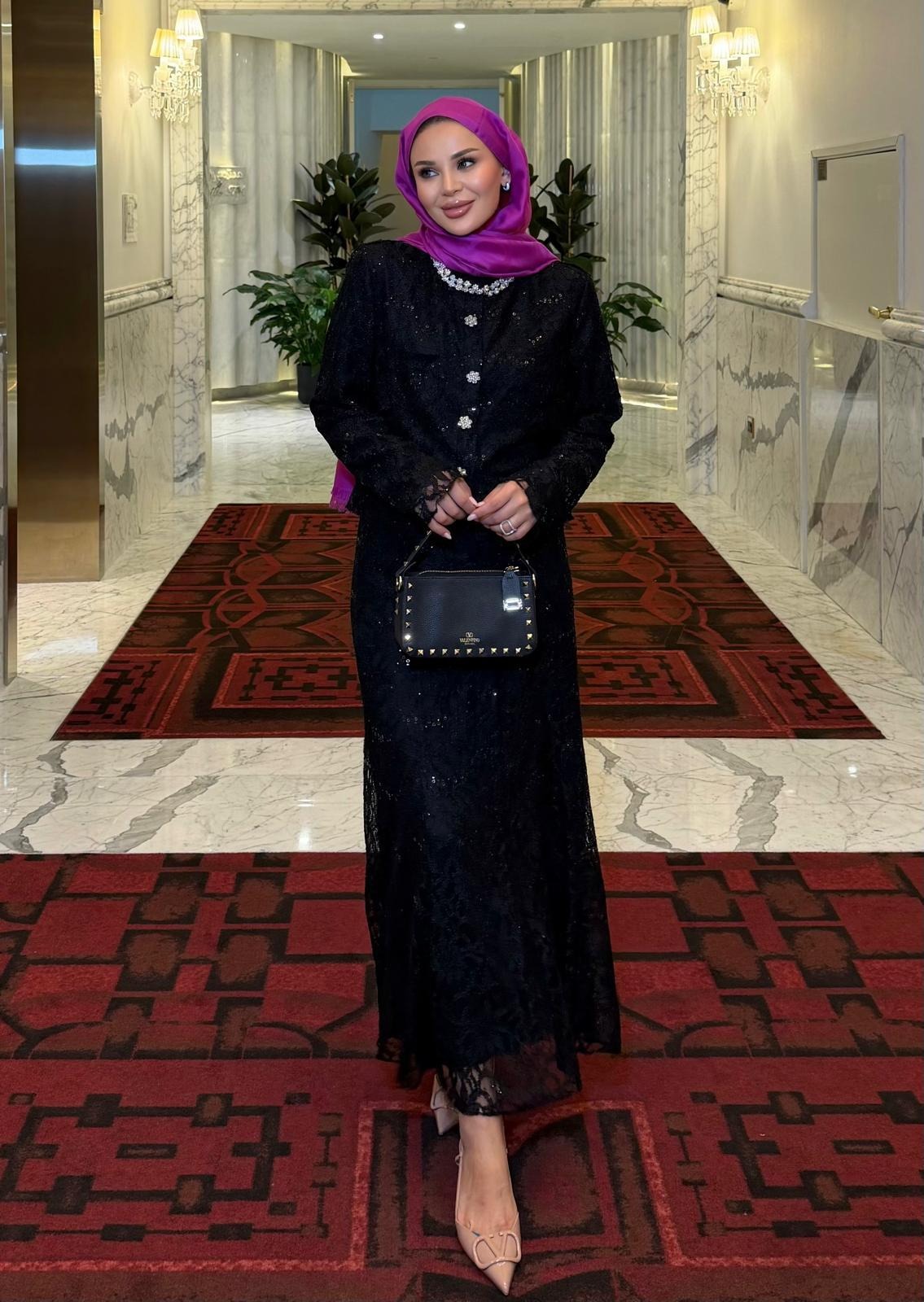 Lace Shimmer Skirt Set – Black