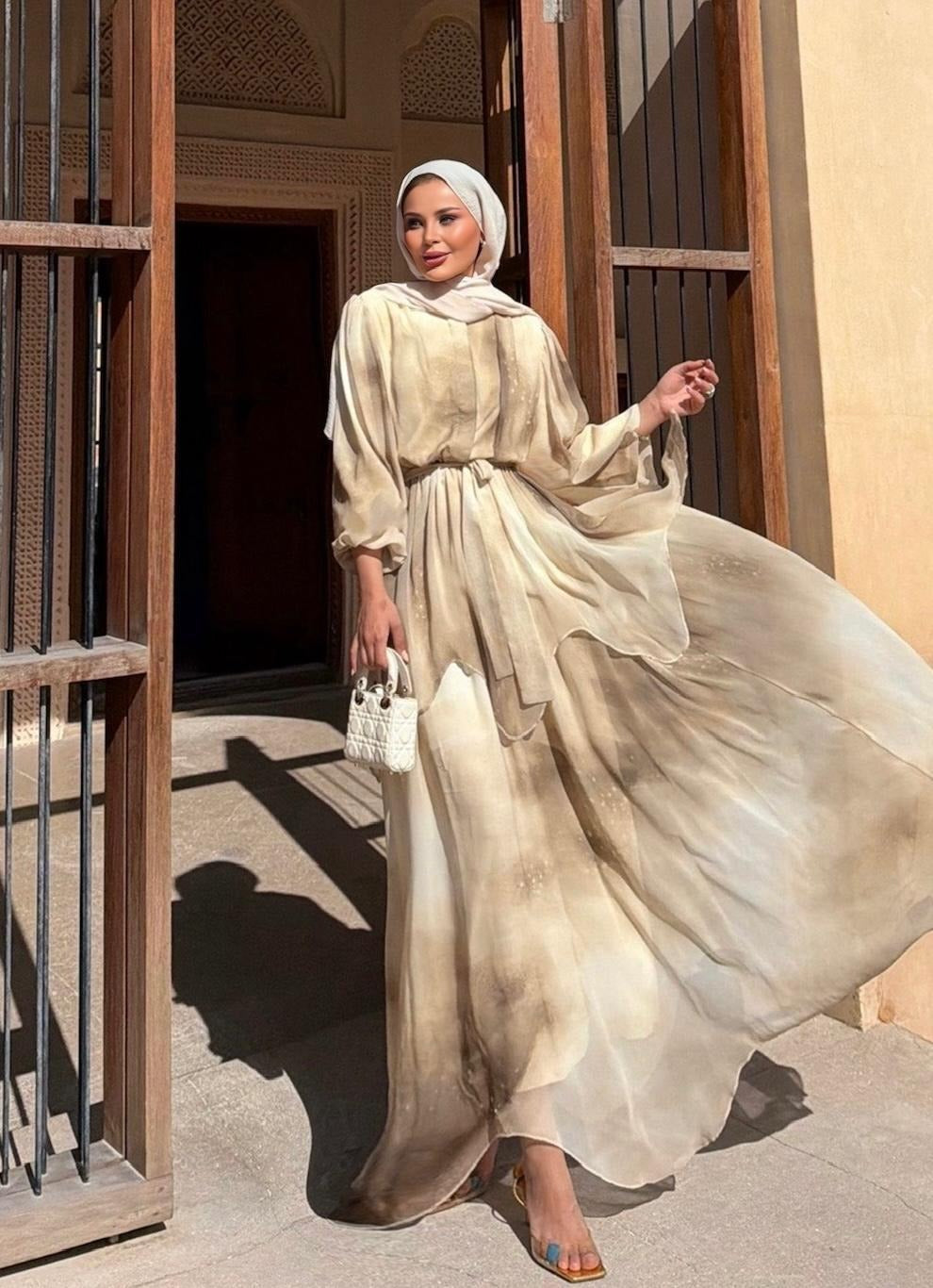 Rose Flowy Dress – Beige