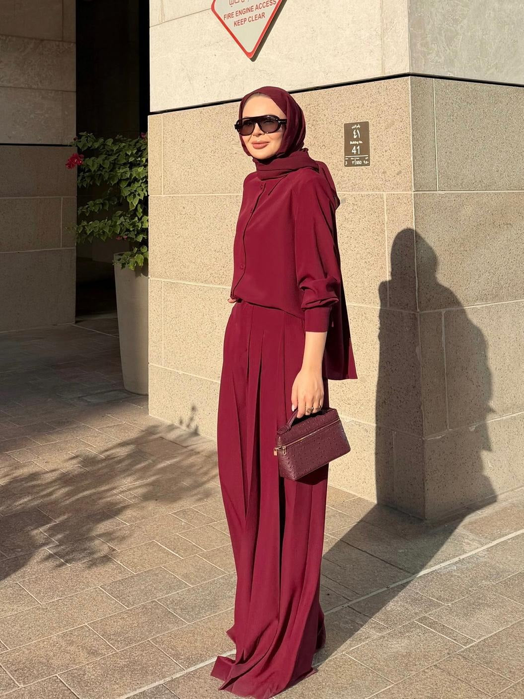 Daphne Pleated Pants Set – Burgundy