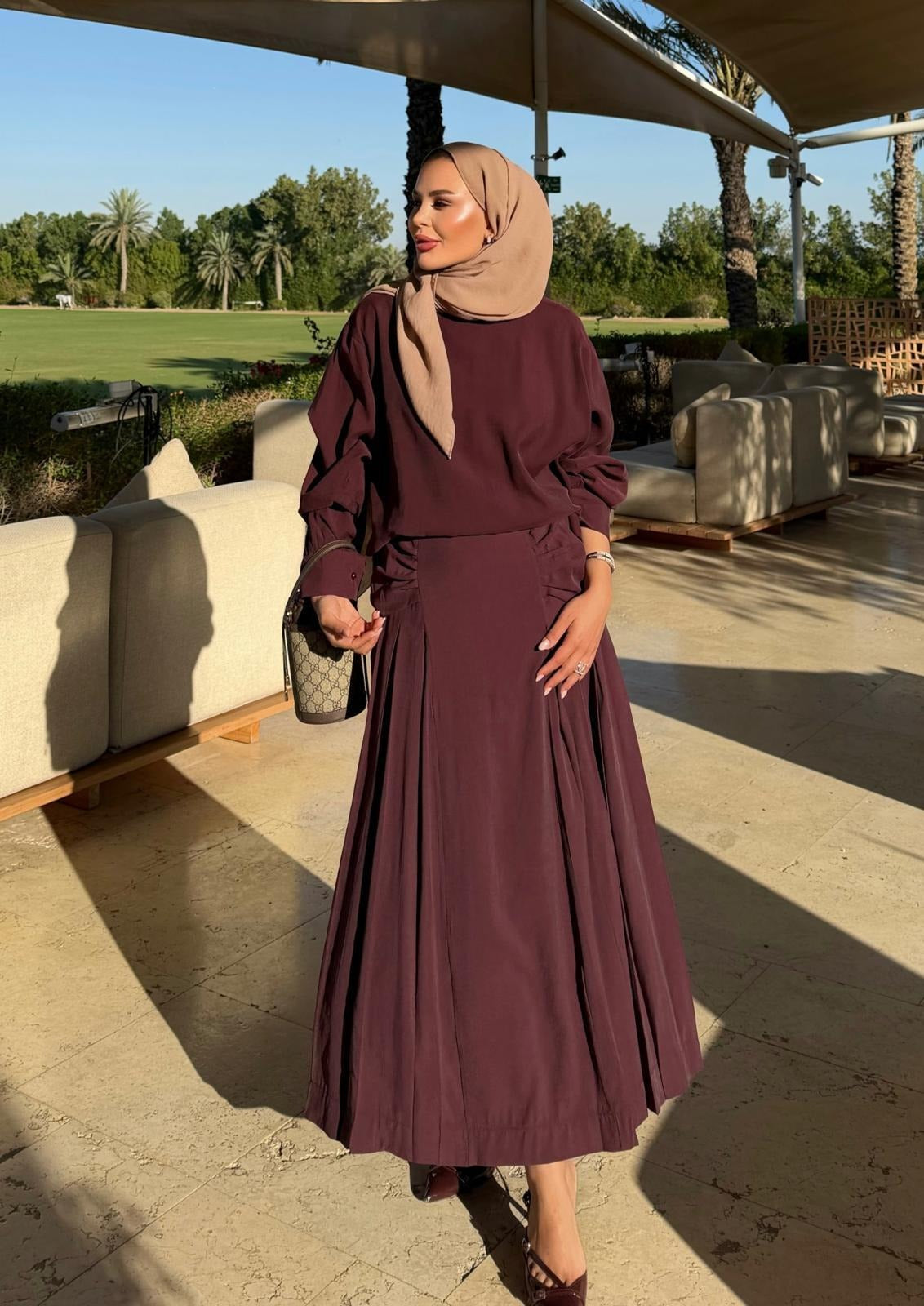 Sofia Maxi Skirt Set – Burgundy