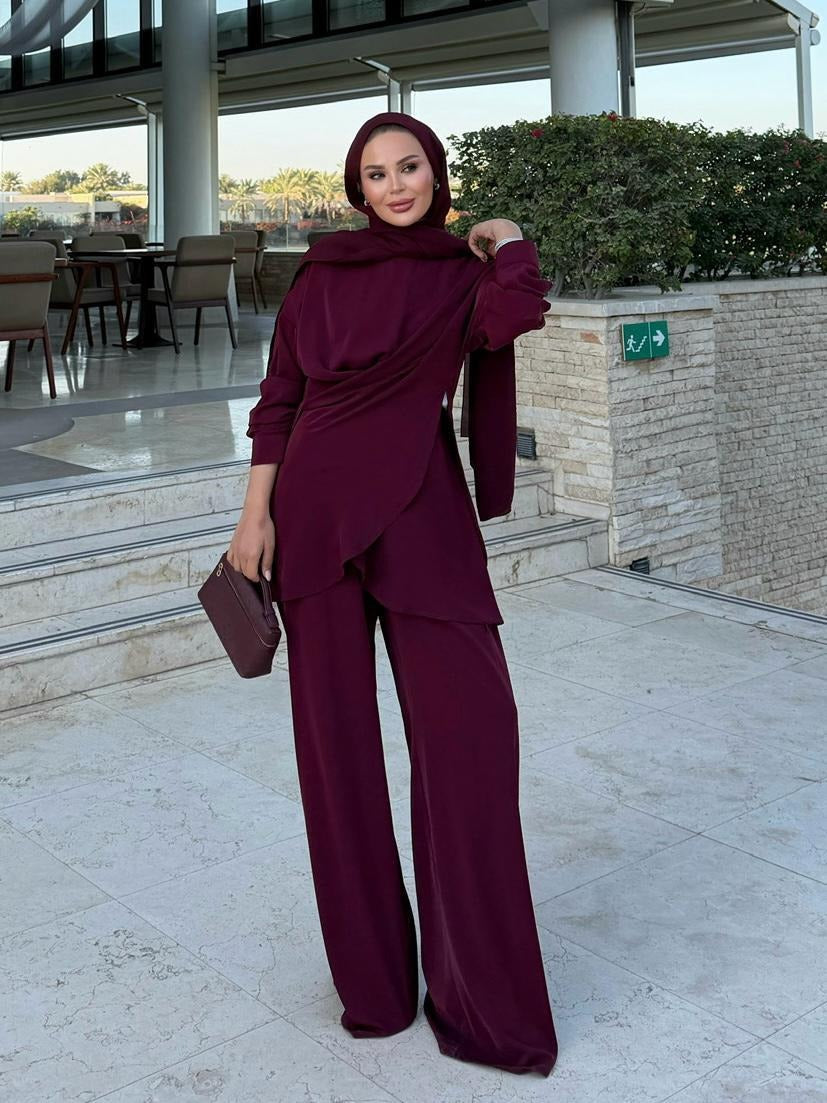 Flower Pants Set – Burgundy