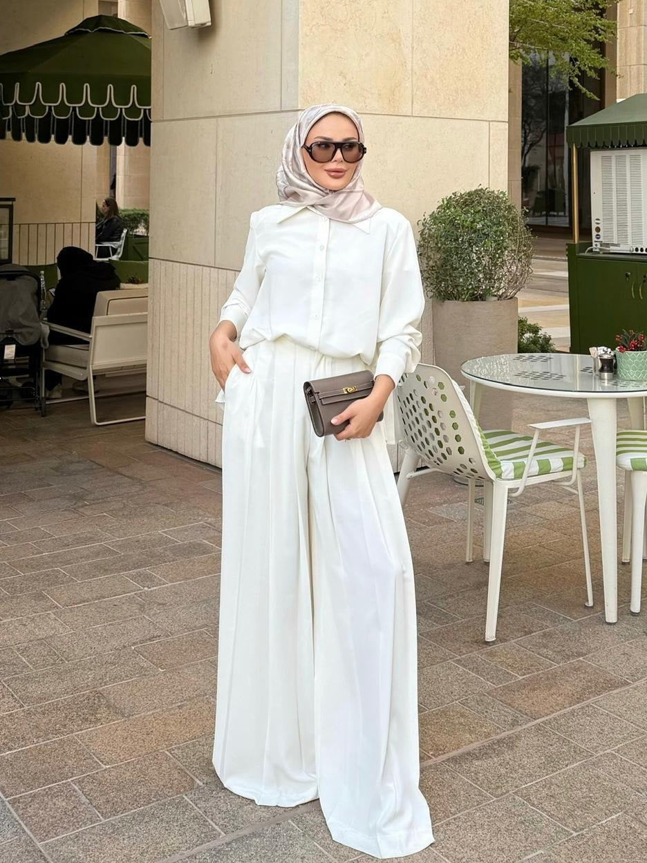 Daphne Pleated Pants Set – Ecrou