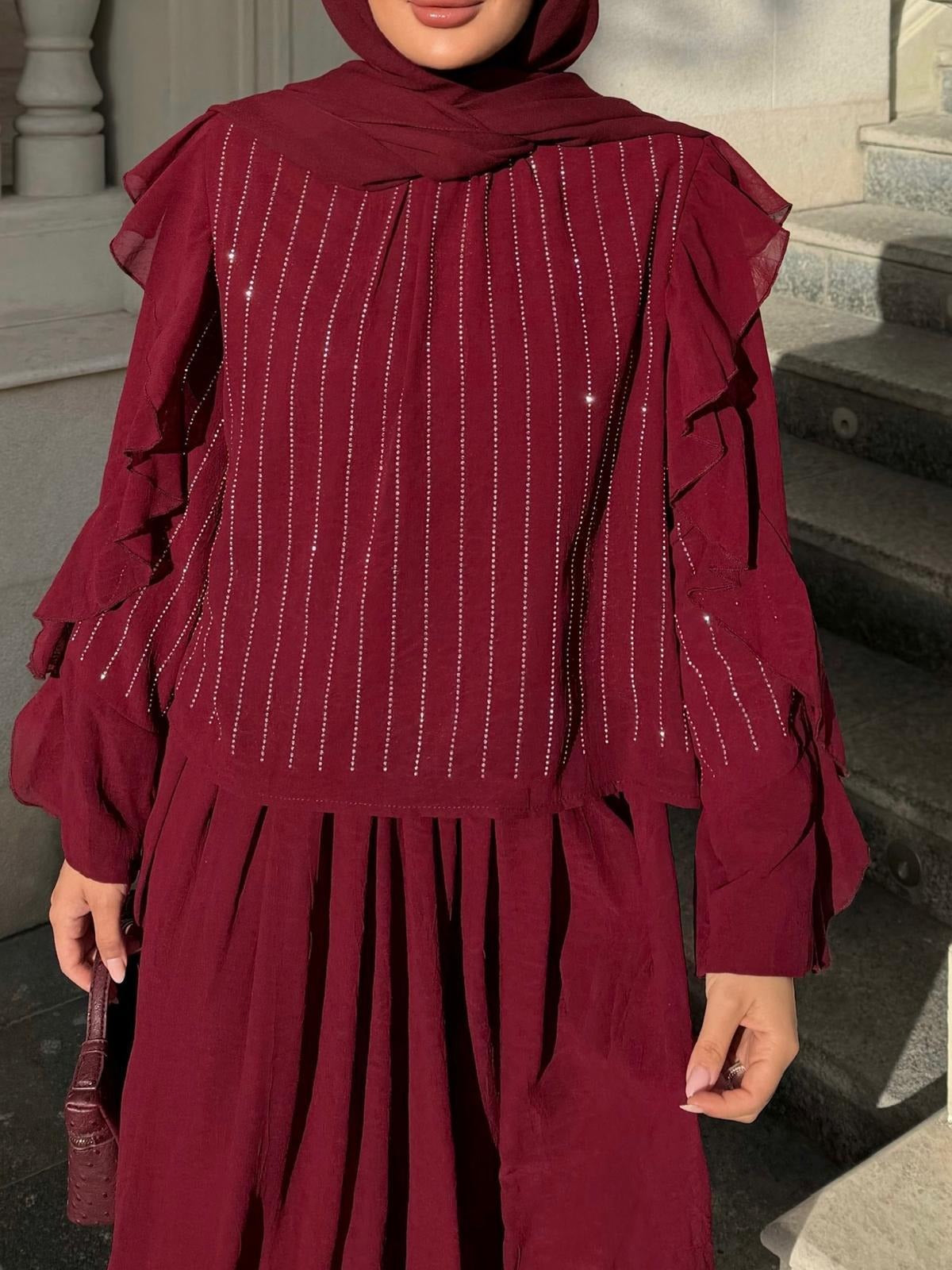 Mia Shimmer Skirt Set – Burgundy