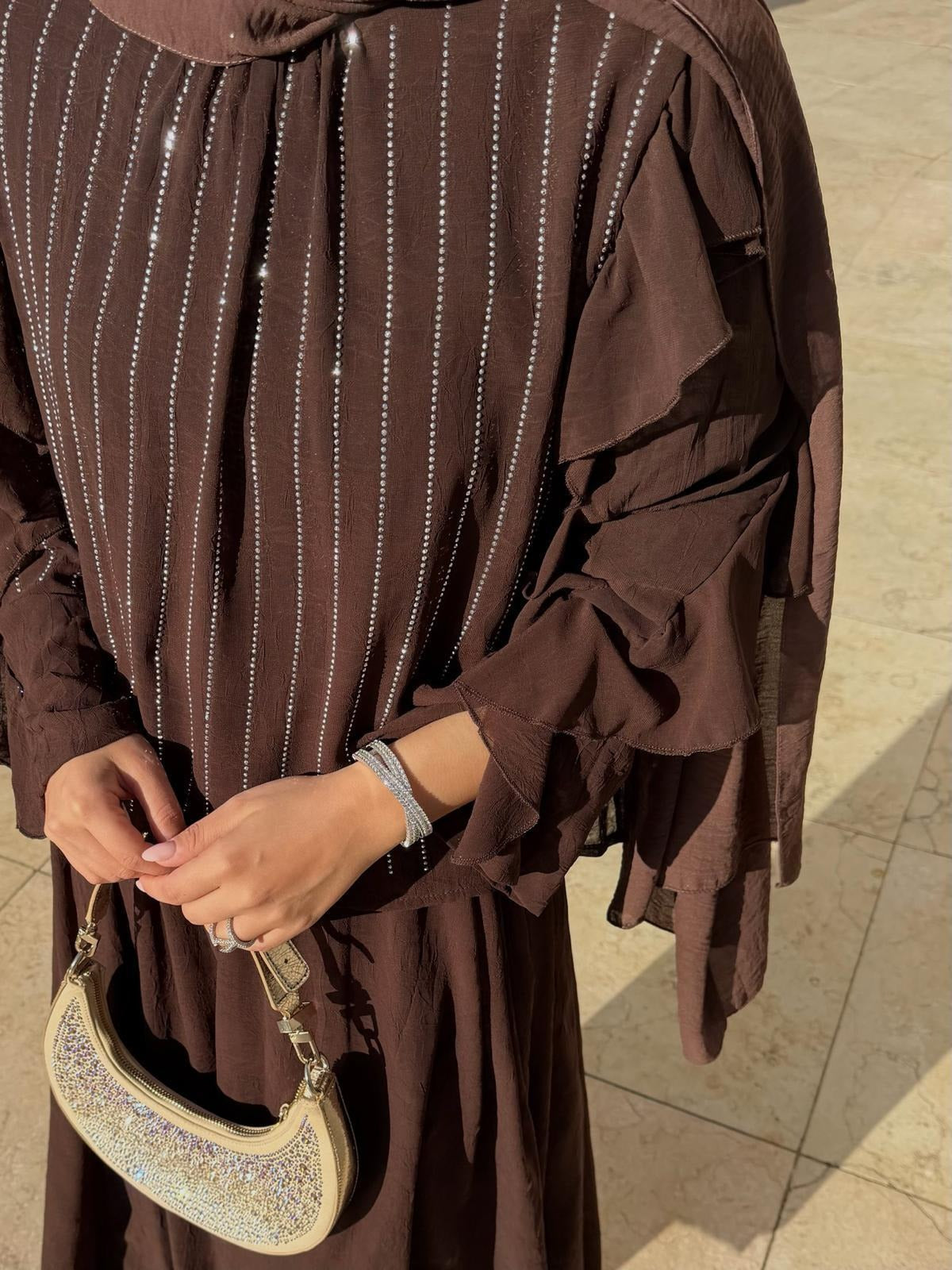 Mia Shimmer Skirt Set – Brown