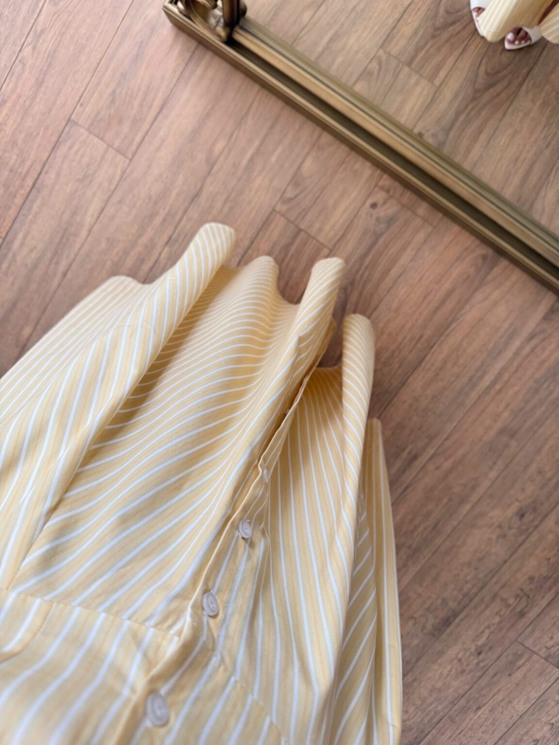 Yellow Striped Cotton Maxi Shirt Dress
