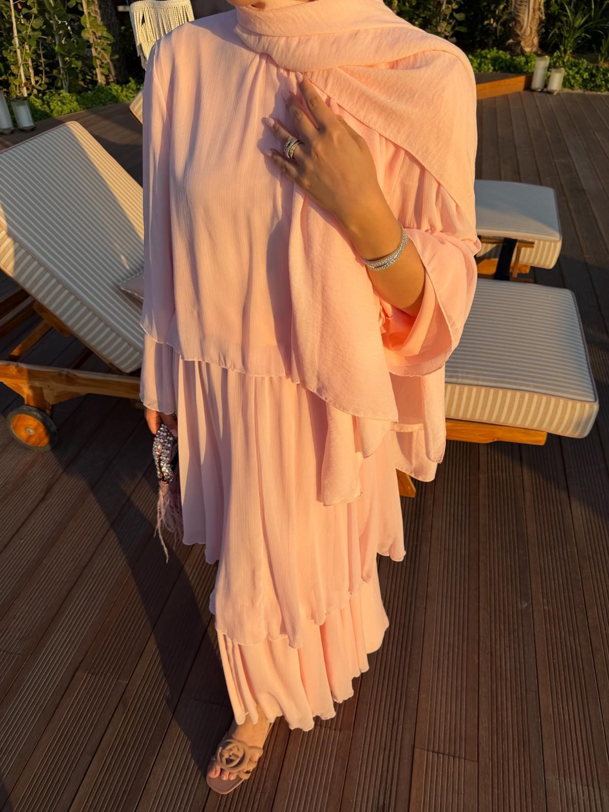 Layered Cape Chiffon Co-ord Set with Tiered Ruffle Skirt - Pink