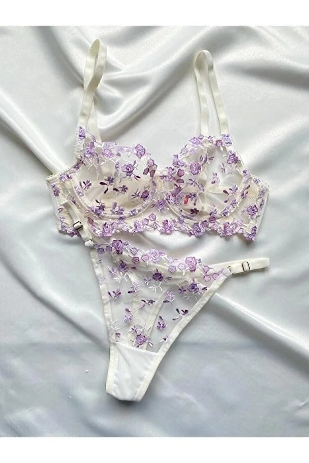 Premium Floral Bralette Set - Underwire Bra & Thong Lingerie