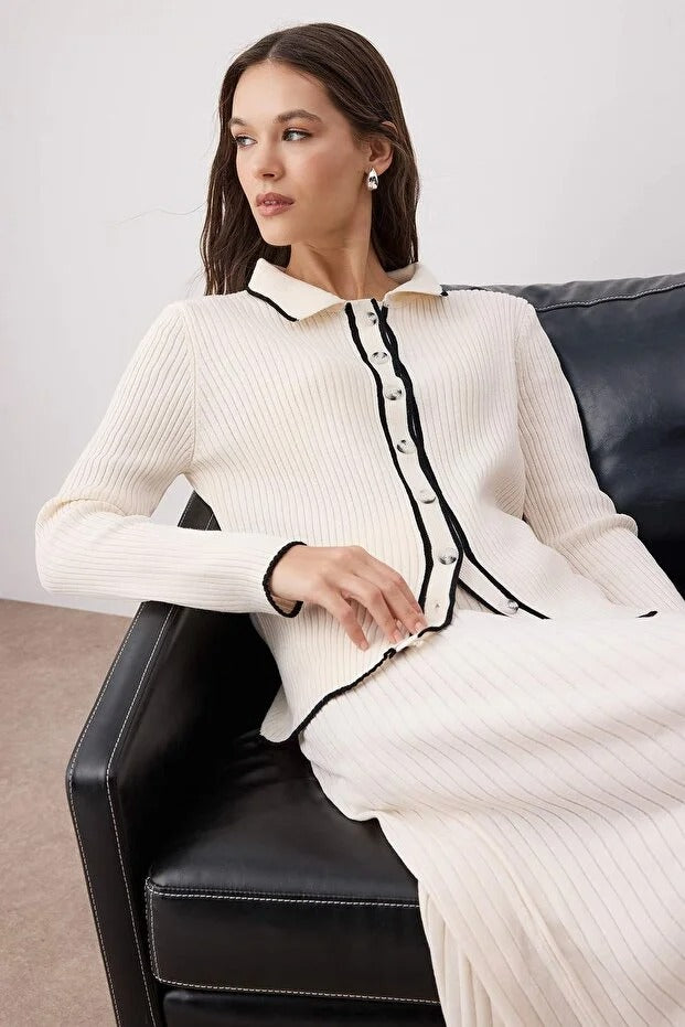 Ivory Regular Ribbed Knit Modest Two-Piece Set