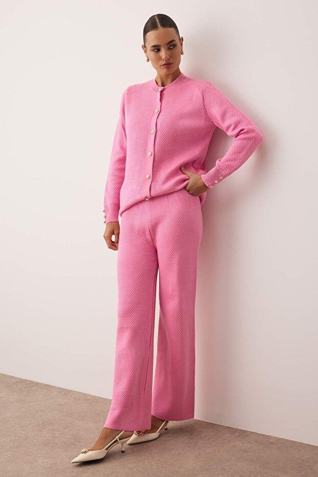Blush Pearl-Button Knit Two-Piece Set
