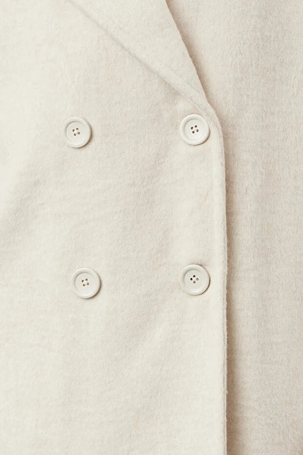 Ecru Oversized Wide-Cut Long Wool-Blend Coat