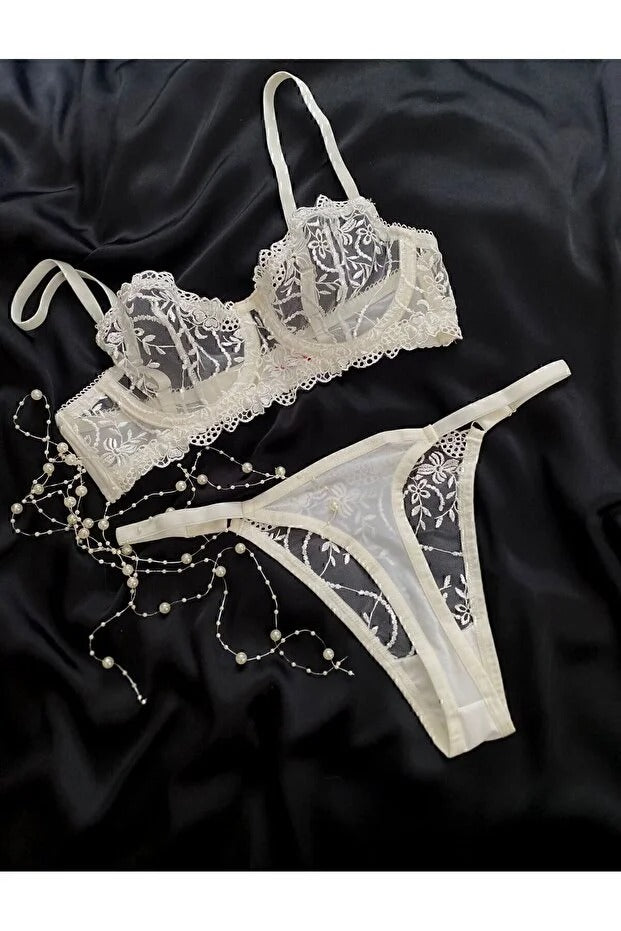 Vanilla Bridal Bra Set - White Lace 2-Piece Lingerie with Thong