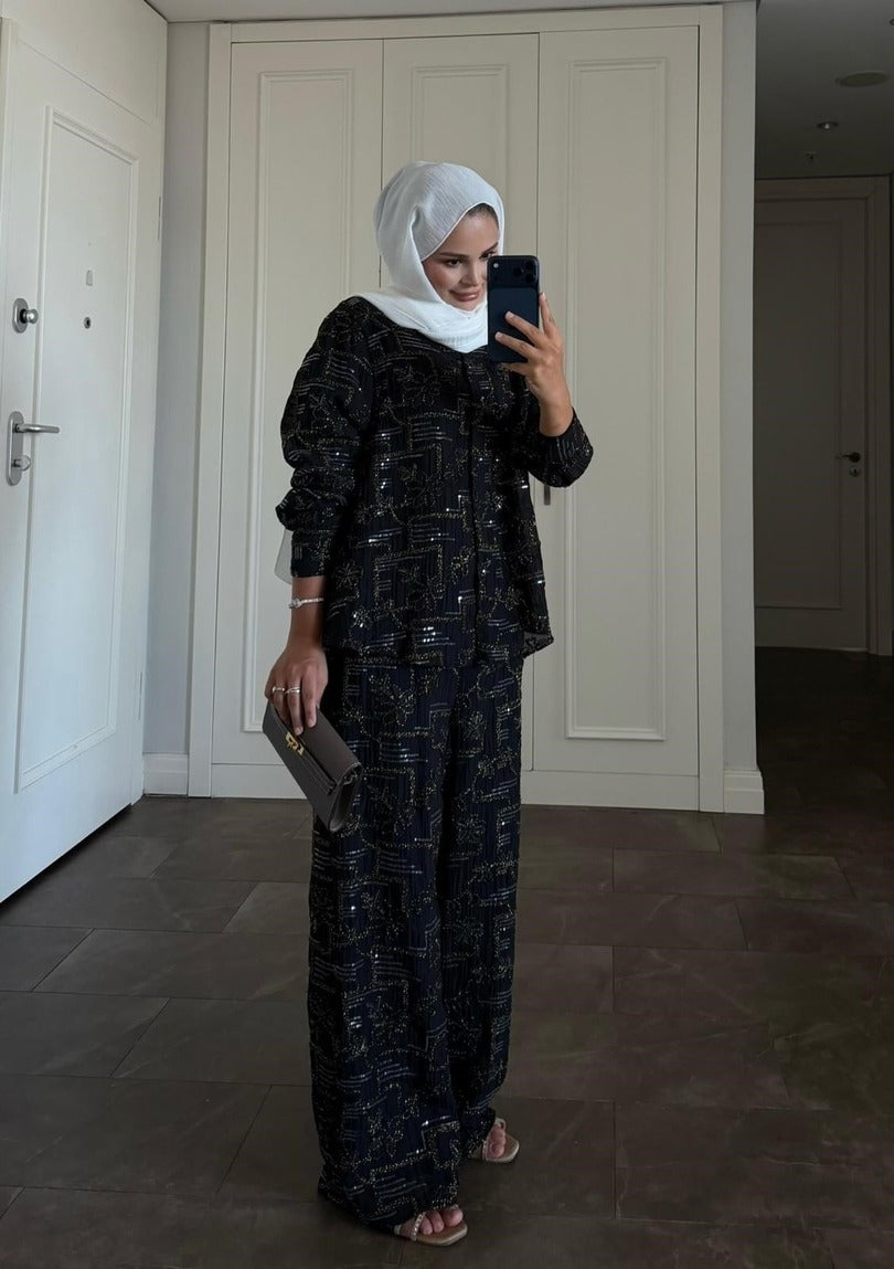 Lilly Modest Trousers Matching Set | Premium Tunic Co-Ord Suit - Black