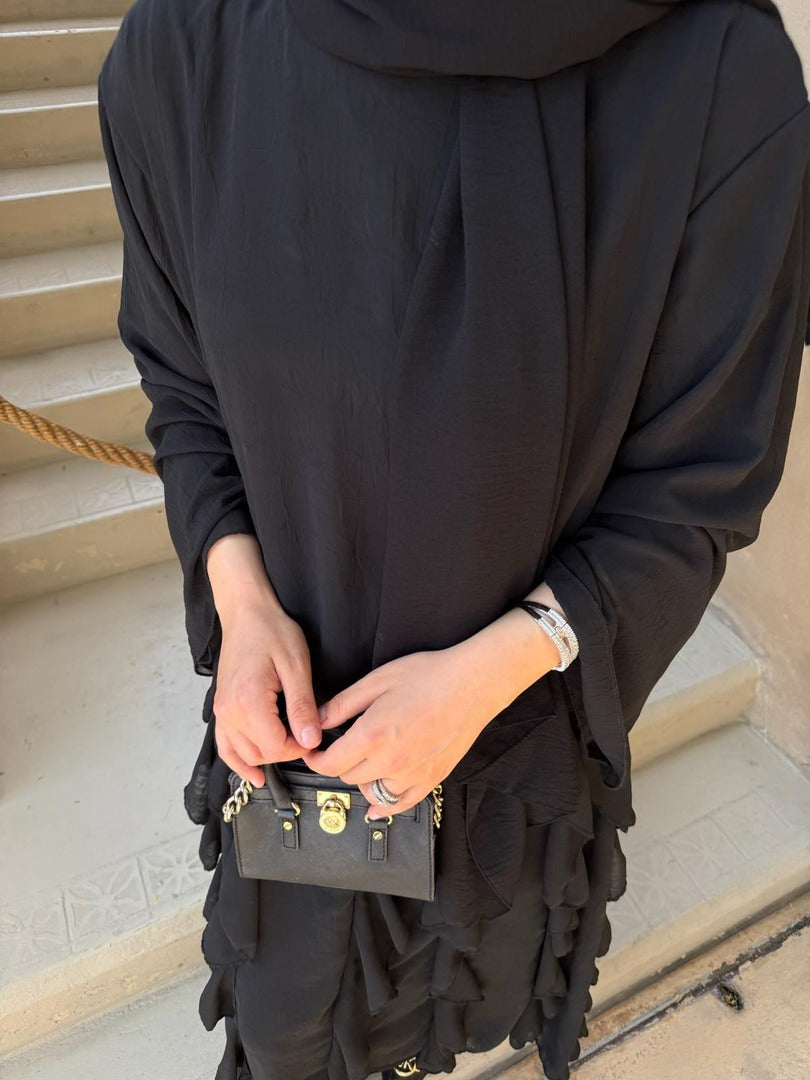 Black Ruffle-Detail Chiffon Blouse and Skirt Set- PRE ORDER