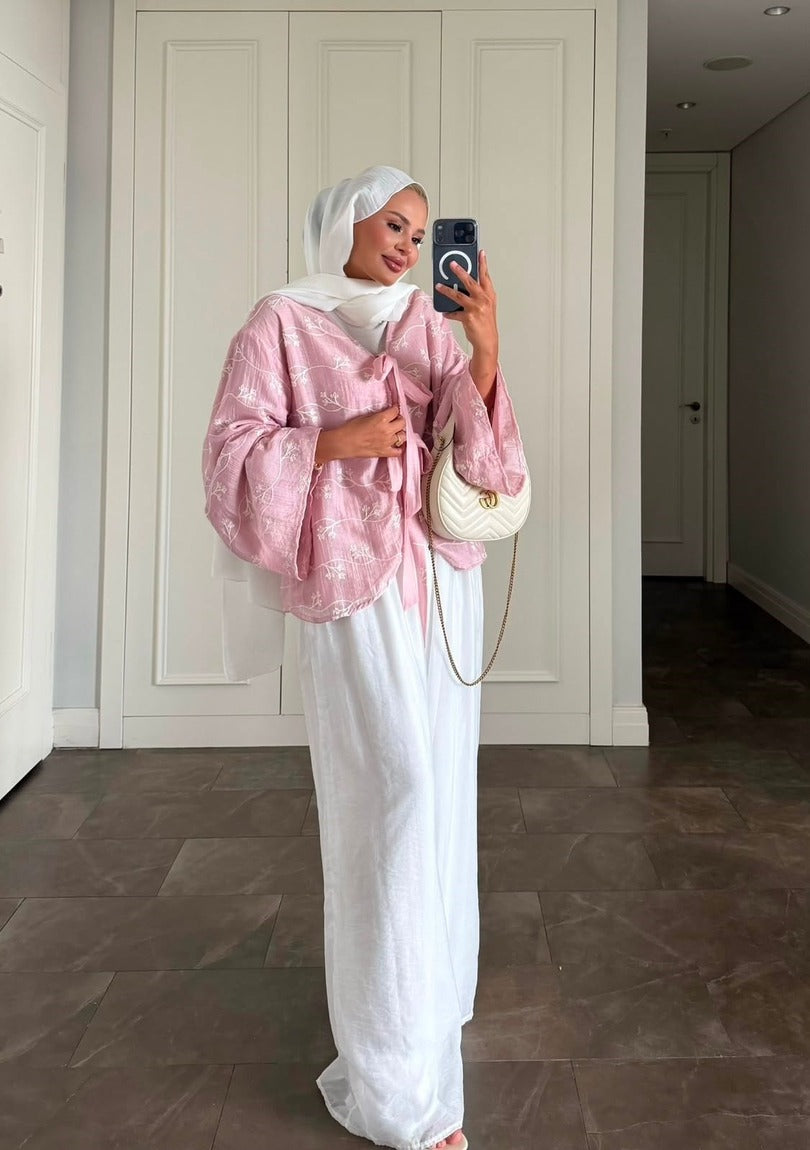 Elena Pembe Mütevazı Pantolon Takımı - Ön Sipariş İki Parça Tunik Kıyafet