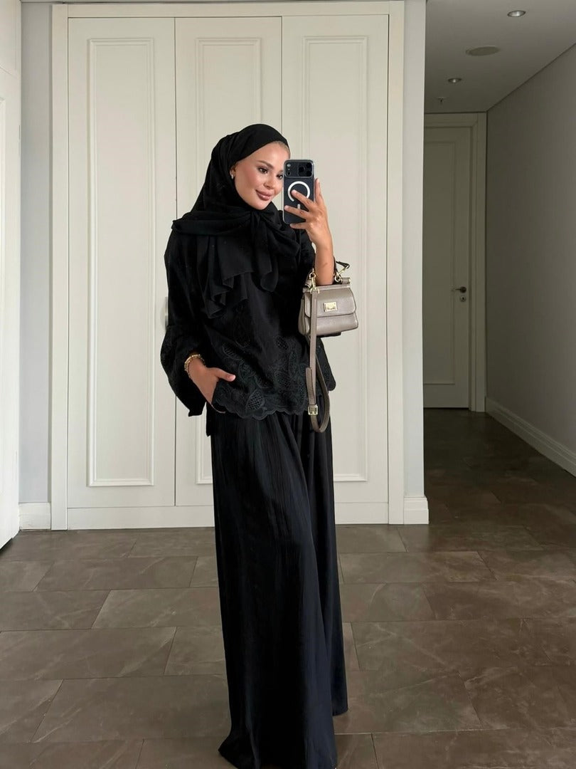Dolly Black Modest Pant Set - Elegant Two Piece Tunic Outfit