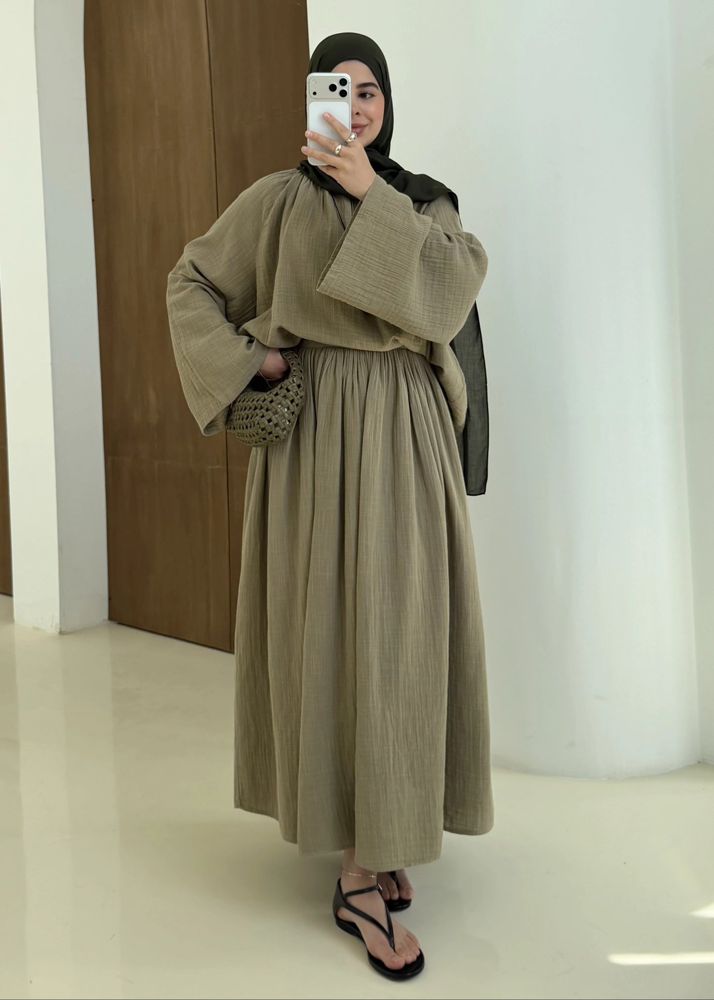 Khaki Muslin Two-Piece Set