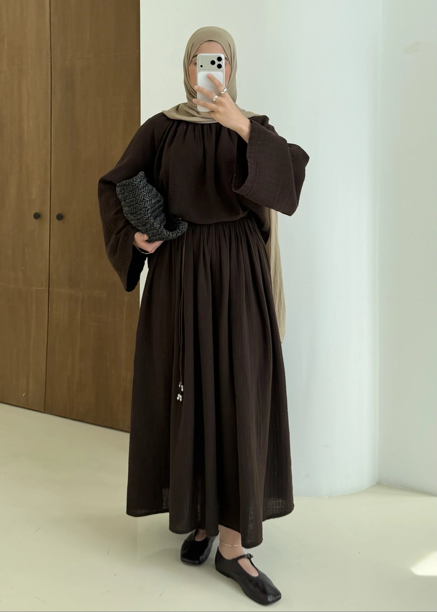 Coffee Brown Muslin Two-Piece Set