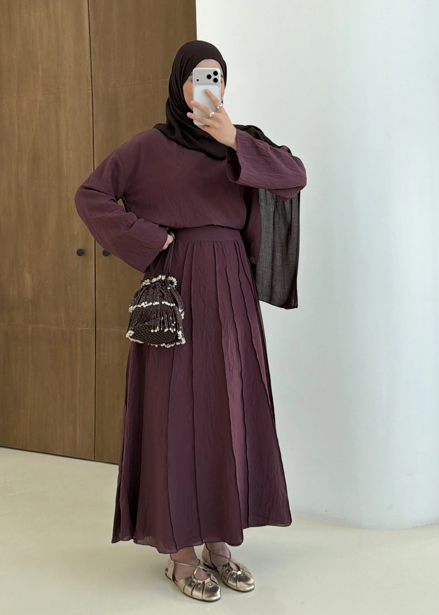 Reverse Stitch Skirt Set - Damson