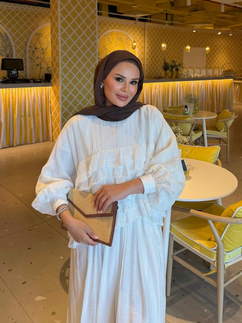 Tiered Ruffle Blouse & Pleated Maxi Skirt Co-ord Set - Ecrou