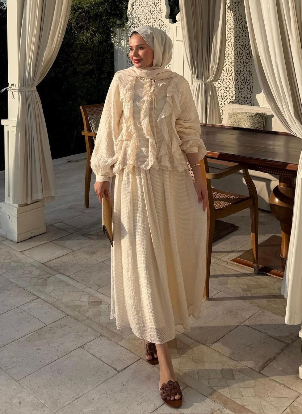 Nora Two-Piece Skirt Set – Beige