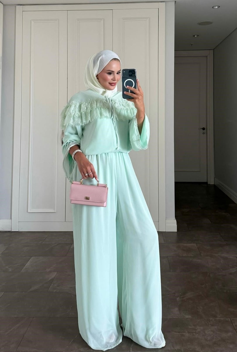 Ivana Mint Modest Pantolon Takımı - Astarlı İki Parça Tunik ve Pantolon Takımı