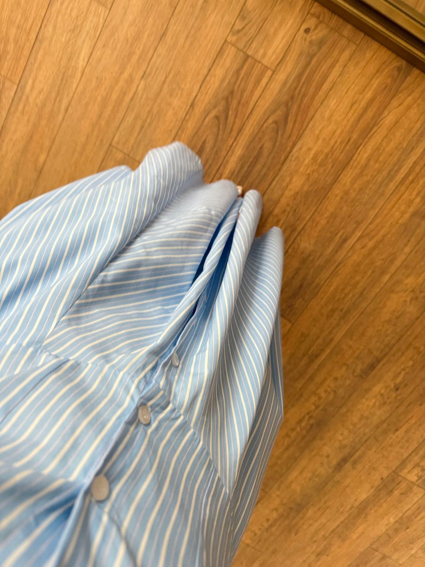 Blue Striped Cotton Maxi Shirt Dress