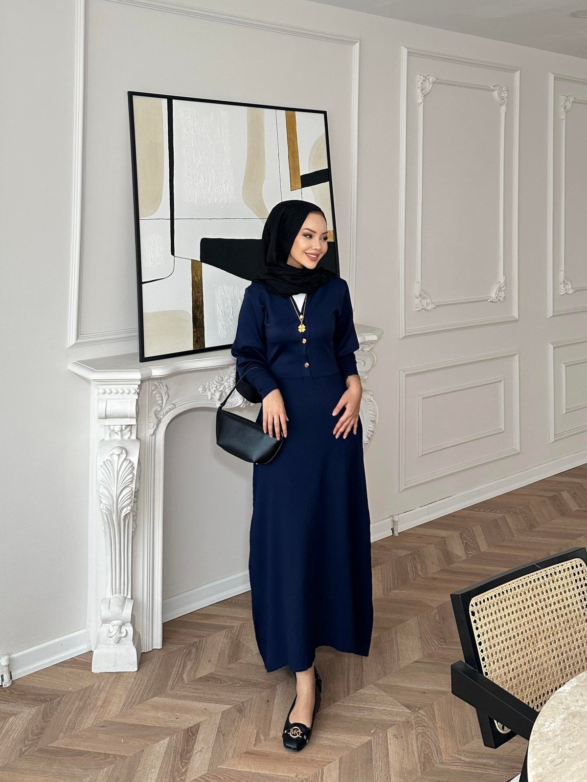 Knit Dress – Navy with Gold Buttons