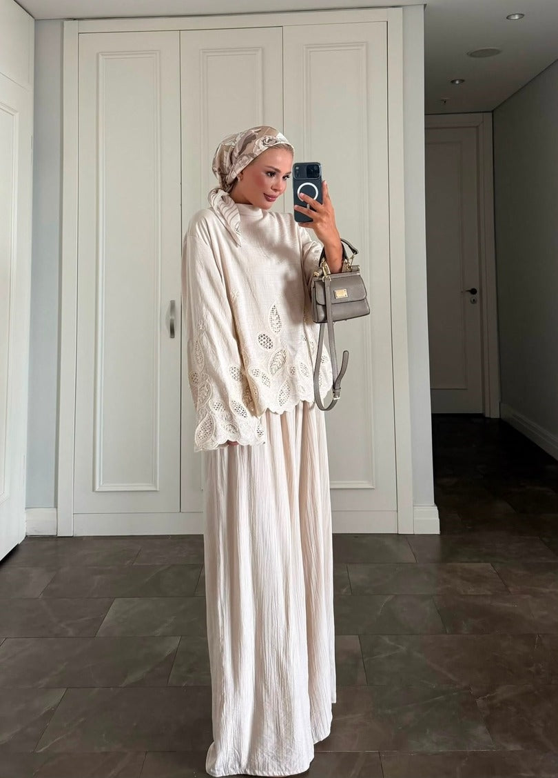 Dolly Beige Modest Pant Set - Elegant Two Piece Tunic Outfit