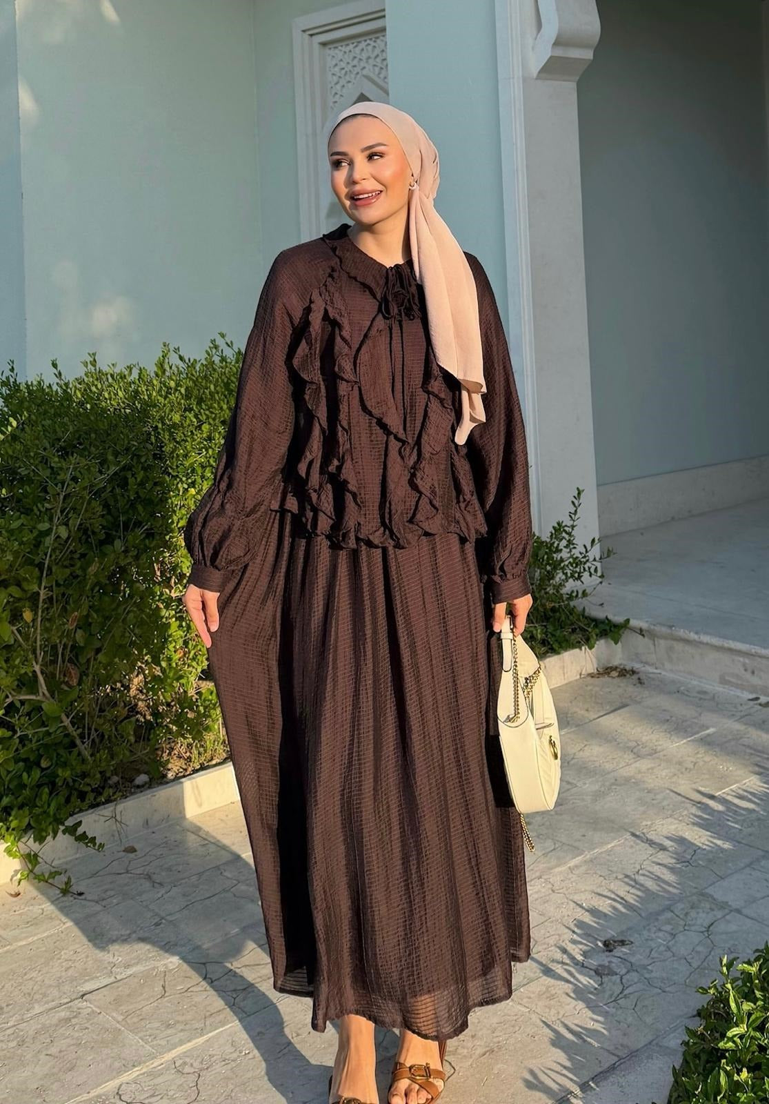 Nora Two-Piece Skirt Set – Brown