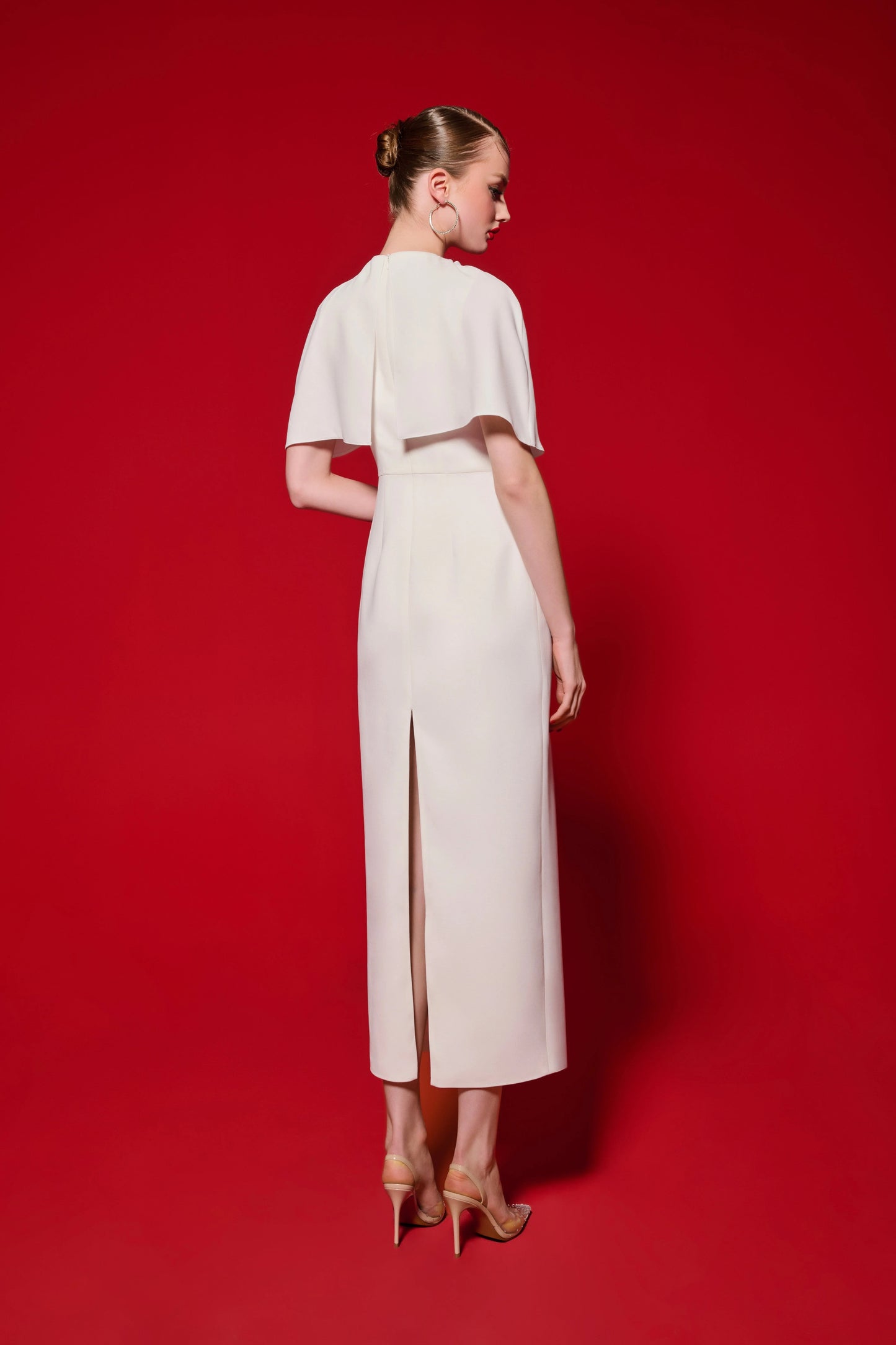 Flap-Detail Midi Dress – White