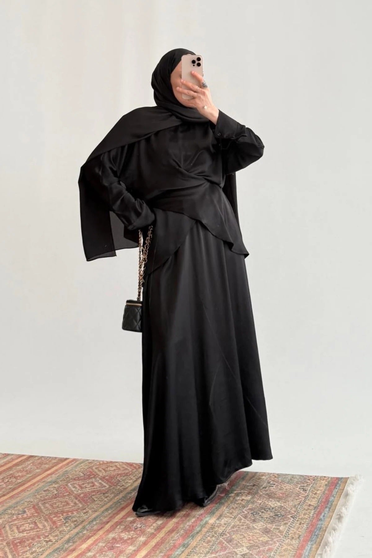 Satin Skirt & Top Set – Black