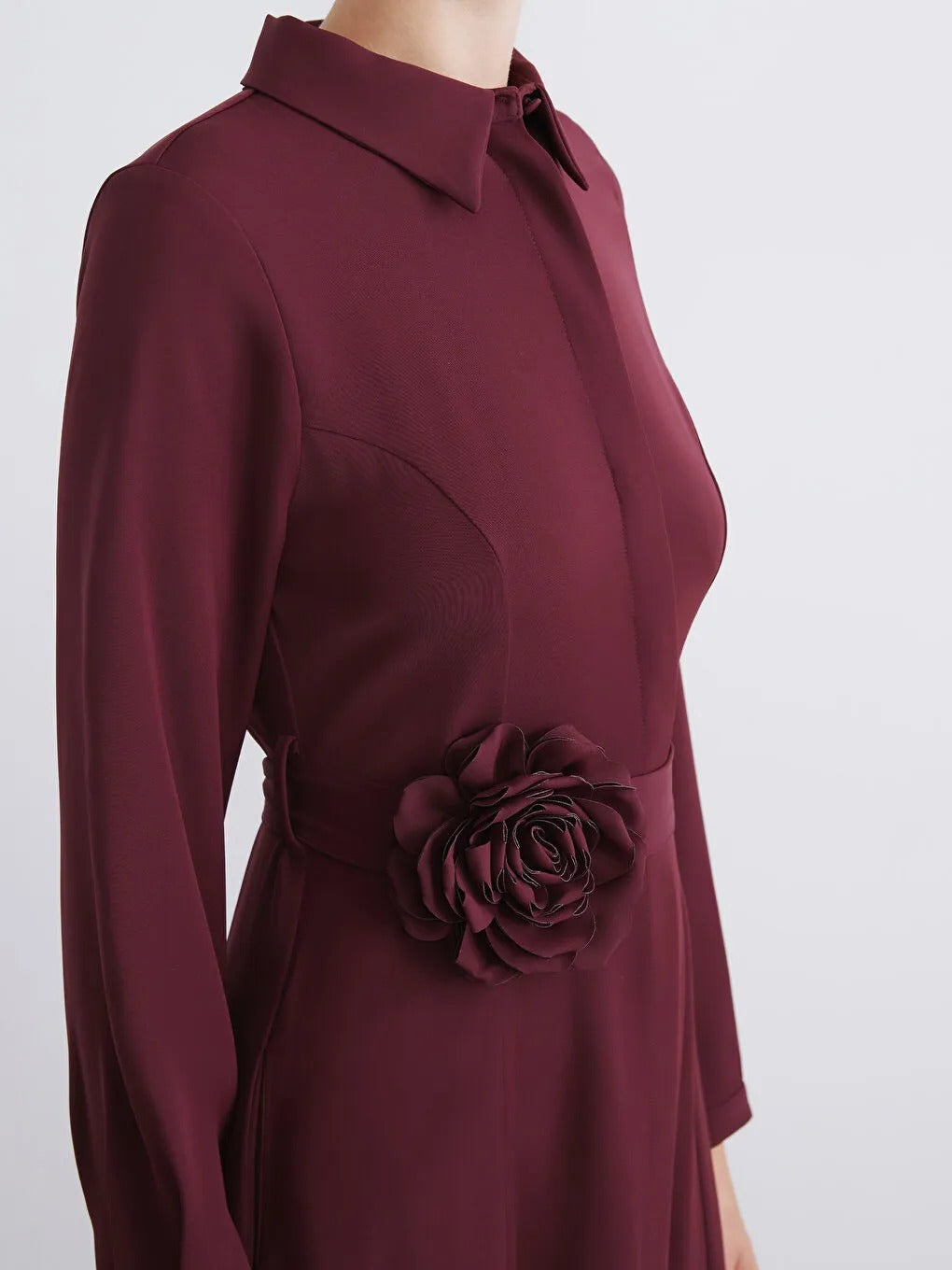 Limited Collection Burgundy Belted Crepe Shirt Dress