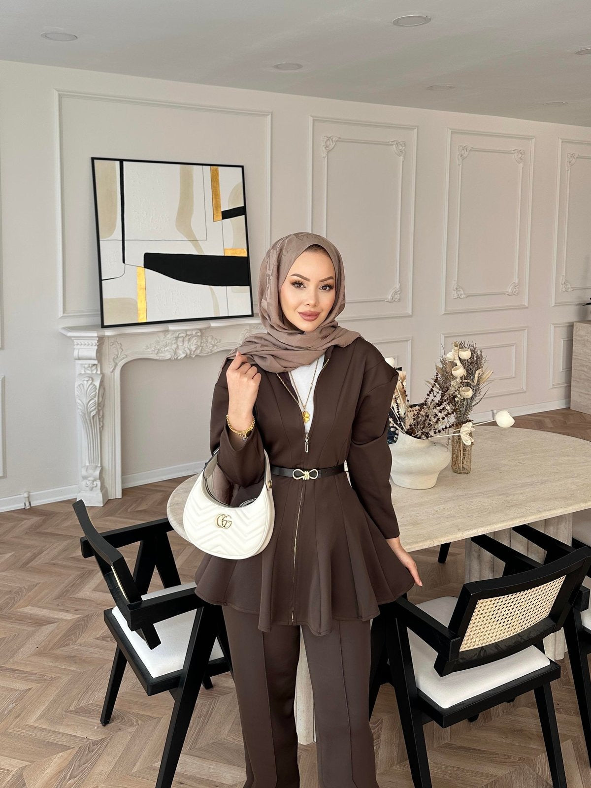 Premium Scuba Fabric Two-Piece Set -Dark Brown